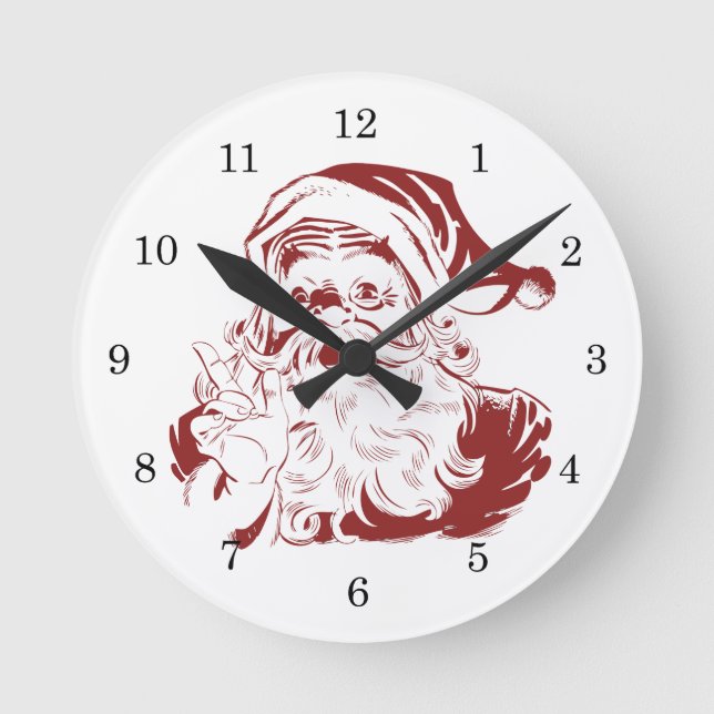 Jolly Santa Claus in Red Fun Retro Frohe Weihnacht Runde Wanduhr (Vorderseite)