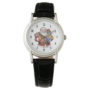 Jolly Santa Claus in seinem traditionellen roten A Armbanduhr