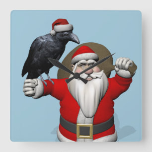 Jolly Santa Claus Lieben Black Ravens Quadratische Wanduhr