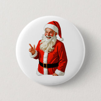 Jolly Santa Claus Making Peace Sign – Vintage Chri Button