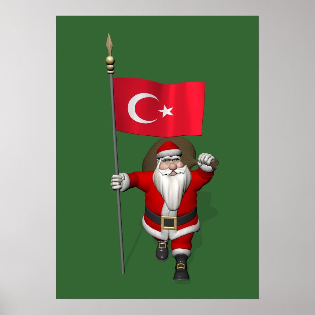 Jolly Santa Claus mit der Flagge der Türkei Poster (Vorne)