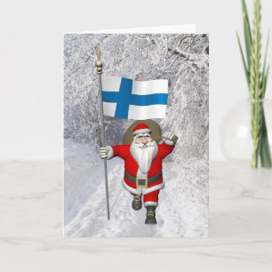 Jolly Santa Claus mit der Flagge Finnlands Feiertagskarte