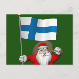 Jolly Santa Claus mit der Flagge Finnlands Feiertagspostkarte