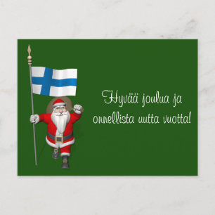Jolly Santa Claus mit der Flagge Finnlands Feiertagspostkarte