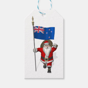 Jolly Santa Claus mit der Flagge Neuseelands Geschenkanhänger