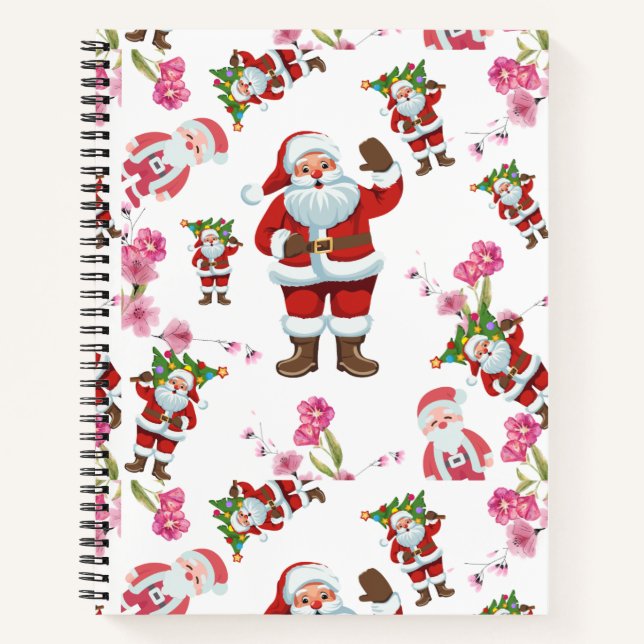 Jolly Santa Claus & Pink Floral Christmas Notebook Notizbuch (Vorderseite)