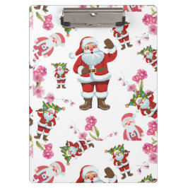 Jolly Santa Claus & Pink Floral Weihnachten Klemmbrett