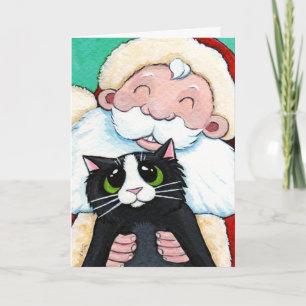 Jolly Santa Claus und Black Cat Weihnachtskarte Feiertagskarte