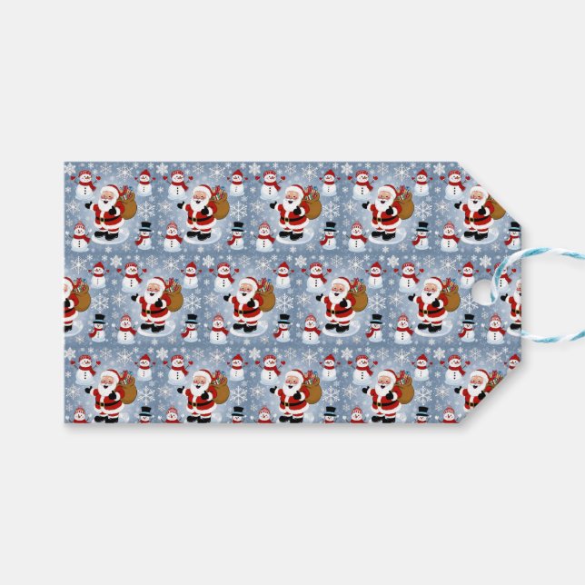 Jolly Santa Claus und Snowmen Weihnachtsmuster Geschenkanhänger (Vorderseite (Horizontal))