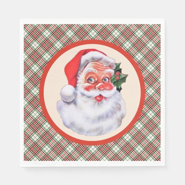 Jolly Santa Claus Weihnachts-Kariertes Party Serviette (Vorderseite)