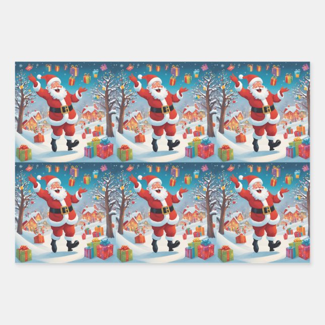 Jolly Santa Claus Wrapping Paper in Matte Geschenkpapier Set (Vorderseite)