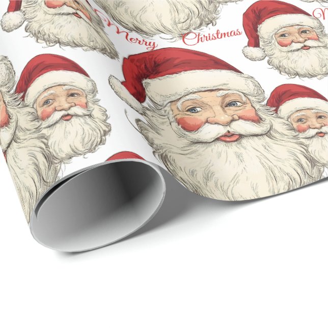 Jolly Santa Face White Geschenkpapier (Rolleneckpunkt)