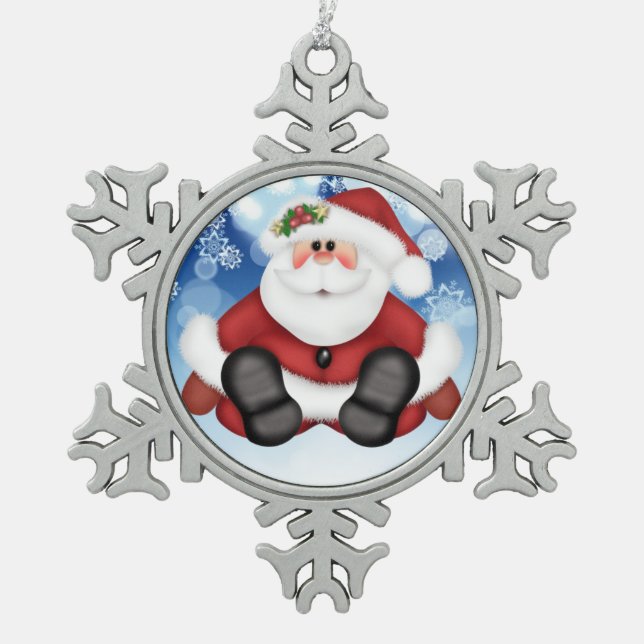 Jolly Santa Pewter Snowflake Ornament (Vorderseite)