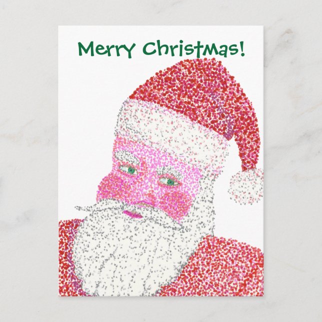 Jolly Santa Pointillism Frohe Weihnachtskarten Feiertagspostkarte (Vorderseite)