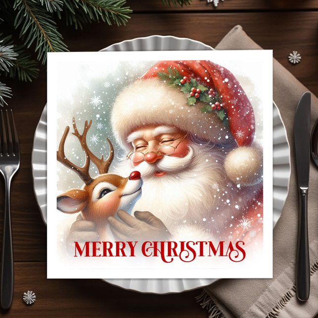 Jolly Santa Rudolph Holiday Party Napkins Serviette (Jolly Santa Rudolph Holiday Party Napkins)