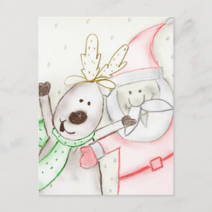 JOLLY SANTA UND REINDEER FEIERTAGSPOSTKARTE