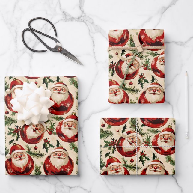 Jolly Santa's Festivals Ornaments Delight Geschenkpapier Set (Vorderseite)