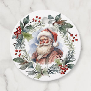 Jolly Smilly Santa Watercolor Weihnachtskranz Geschenkanhänger