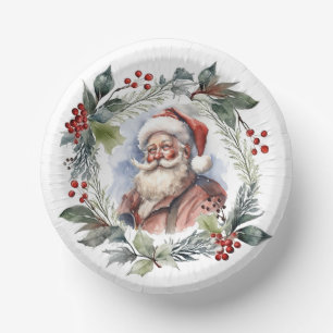 Jolly Smilly Santa Watercolor Weihnachtskranz Pappteller