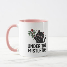 Jolly Snowfall Cute Black Cat Mistletoe Design Tasse