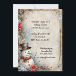 Jolly Snowman Christmas Party Einladung<br><div class="desc">Ein fröhlicher Schneemann in einem Tophut und einem roten Schal mit schwindelerregenden Ziern ist umgeben von Schneeflocken und Blume auf dieser charmanten,  rustikalen Weihnachtsfeiertage-Party Einladung. Wunderschön und altmodisch,  ideal für Ihre Feierlichkeiten. Entnehmen Sie den Text,  und es ist das perfekte Schreibgerät für Ihren Urlaub Newsletter.</div>