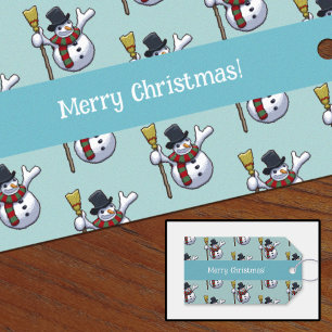 Jolly Snowman Merry Christmas Pixel Art Pattern Geschenkanhänger