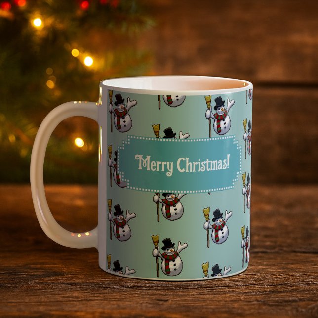 Jolly Snowman Merry Christmas! Pixel Art Pattern Kaffeetasse (Von Creator hochgeladen)