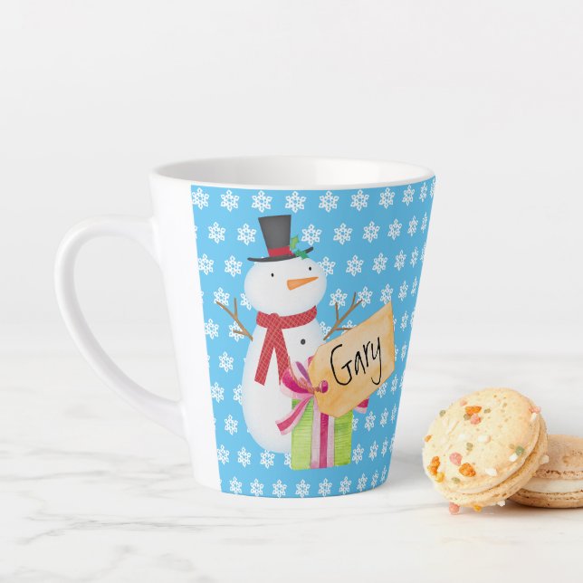 Jolly Snowman mit einem Weihnachtsgeschenk Milchtasse (Beispiel)