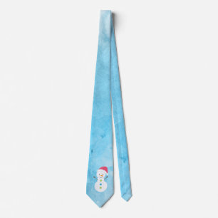 Jolly Snowman mit Santa Cap auf Textured Blue Krawatte