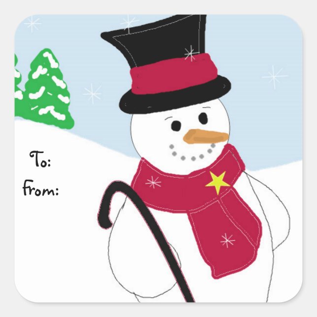 Jolly Snowman Quadratischer Aufkleber (Vorderseite)