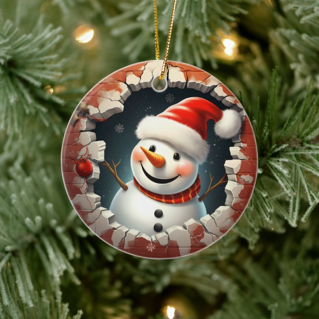 Jolly Snowman Weihnachtsmannmütze - 3D Keramik Ornament (Baum)