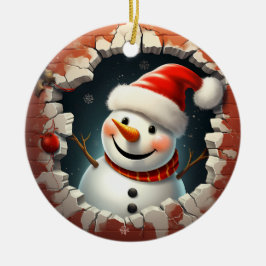 Jolly Snowman Weihnachtsmannmütze - 3D Keramik Ornament