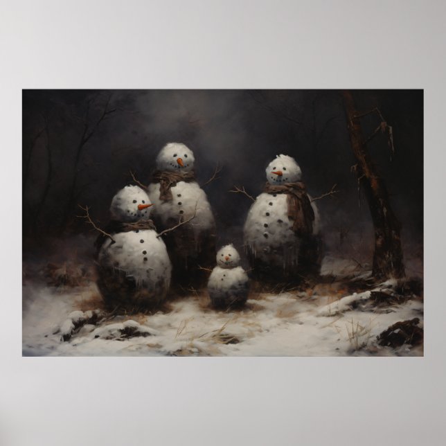 Jolly Snowmen Familie in Dunkelwald Poster (Vorne)