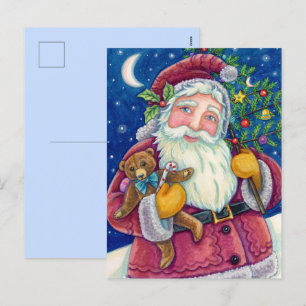 JOLLY ST NICK & TEDDYBAR, ALTE, SCHNELLE KRISTMAS FEIERTAGSPOSTKARTE