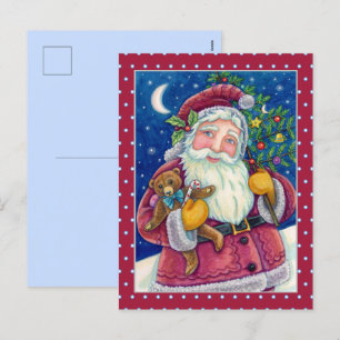 JOLLY ST NICK & TEDDYBAR, ALTE, SCHNELLE KRISTMAS FEIERTAGSPOSTKARTE
