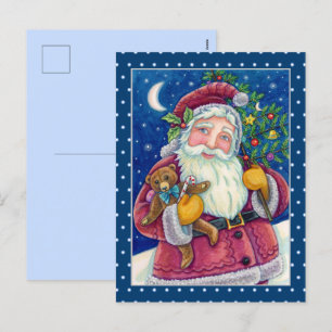 JOLLY ST NICK & TEDDYBAR, ALTE, SCHNELLE KRISTMAS FEIERTAGSPOSTKARTE