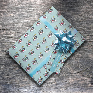 Jolly Top Hat Snowman Christmas Pixel Art Pattern Geschenkpapier