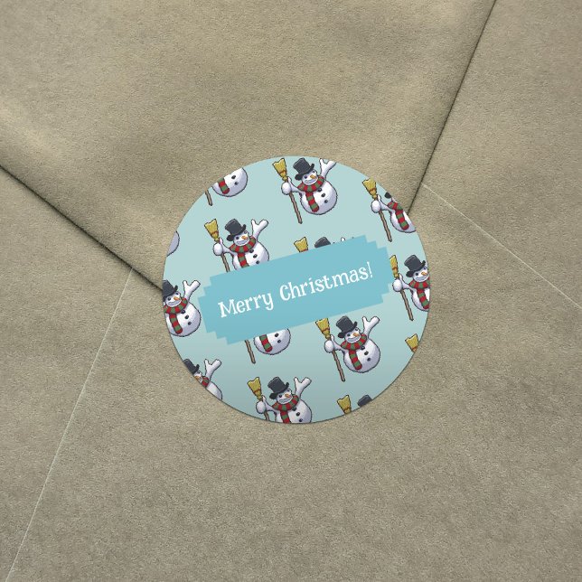 Jolly Top Hat Snowman Christmas Pixel Art Pattern Runder Aufkleber (Von Creator hochgeladen)