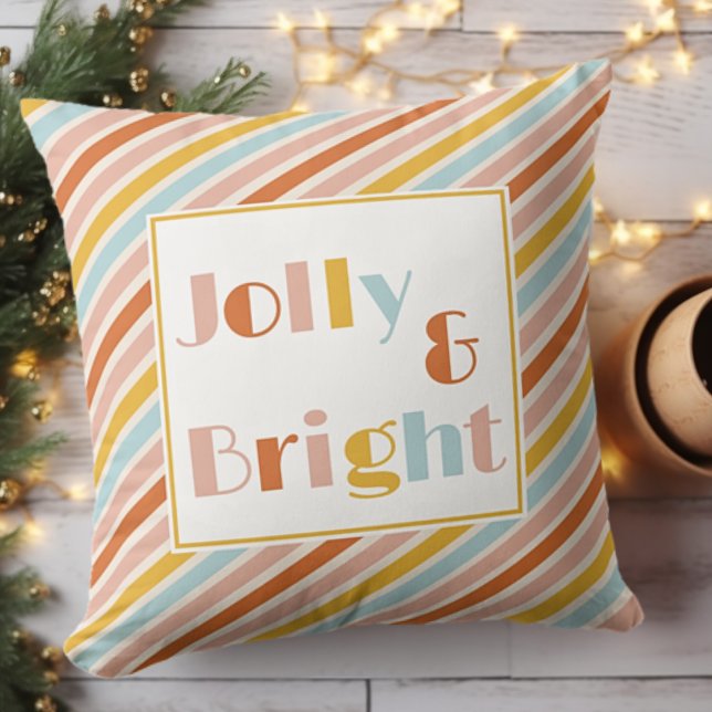 Jolly und Bright farbenfrohe Streifen Weihnachten Kissen (Jolly and Bright Colorful Stripe Christmas Throw Pillow Holiday Decor)