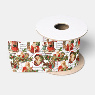 Jolly Vintag Santa, Holly & Music Collage Satinband