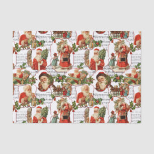 Jolly Vintag Santa, Holly & Music Collage Seidenpapier