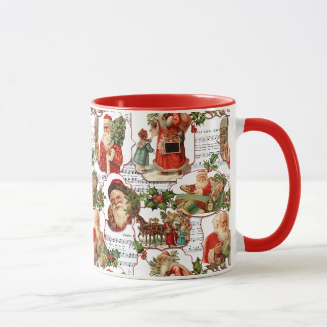 Jolly Vintag Santa, Holly & Music Collage Tasse (Rechts)