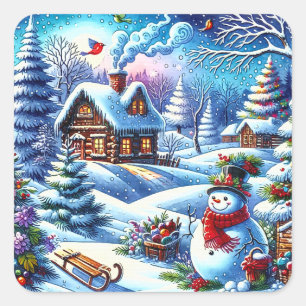 Jolly Vintag Snowman Quadratischer Aufkleber