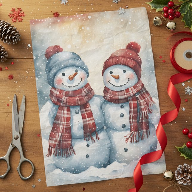 Jolly Watercolor Snowmen mit Karierten Skarven Seidenpapier (Von Creator hochgeladen)