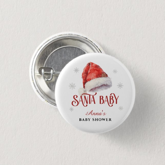 Jolly Weihnachtsmannmütze Baby Showgast Sake Gesch Button (Vorne & Hinten)