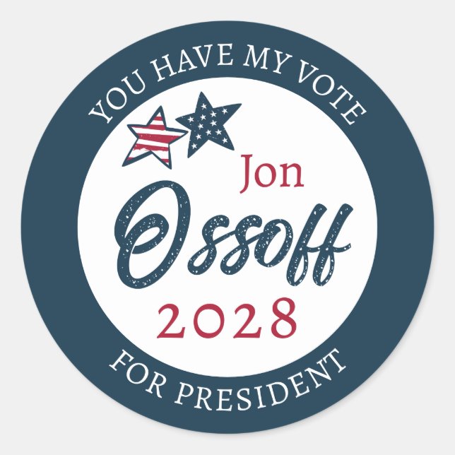 Jon Ossoff für Präsident 2028  Runder Aufkleber (Vorderseite)