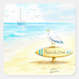 Jon Seagull - Frieden & Liebe Quadratischer Aufkleber
