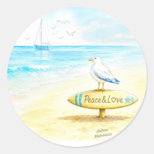 Jon Seagull - Frieden & Liebe Runder Aufkleber