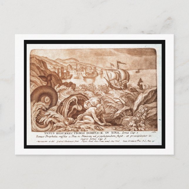 Jonah and the Whale, Illustration from a Bible, Postkarte (Vorderseite)