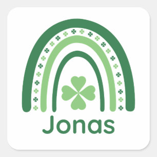 Jonas Name Clover Boho Regenbogen Quadratischer Aufkleber